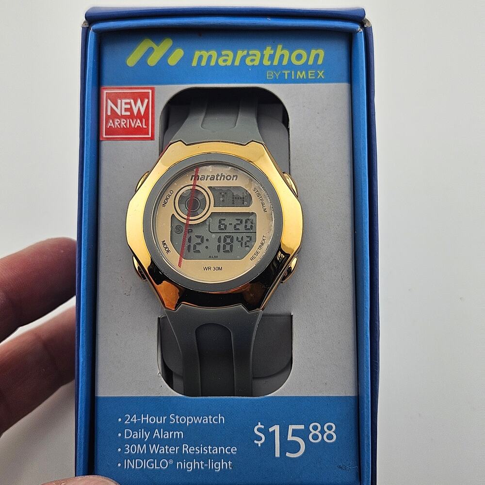 Marathon By Timex Digital Watch Gold Gray Sporty Running Stopwatch Athletic NWT